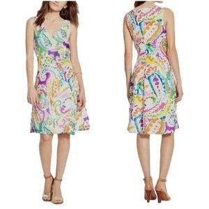 Size 10 RALPH‎ LAUREN WATERCOLOR PAISLEY PRINT FAUX-WRAP DRESS Summer